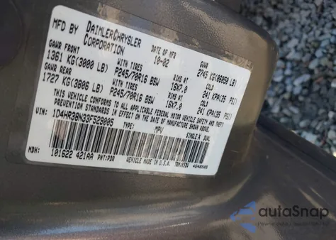 2003 Dodge Durango Sport/Sxt z USA, uszkodzony, nr VIN 1D4HR38N33F529005